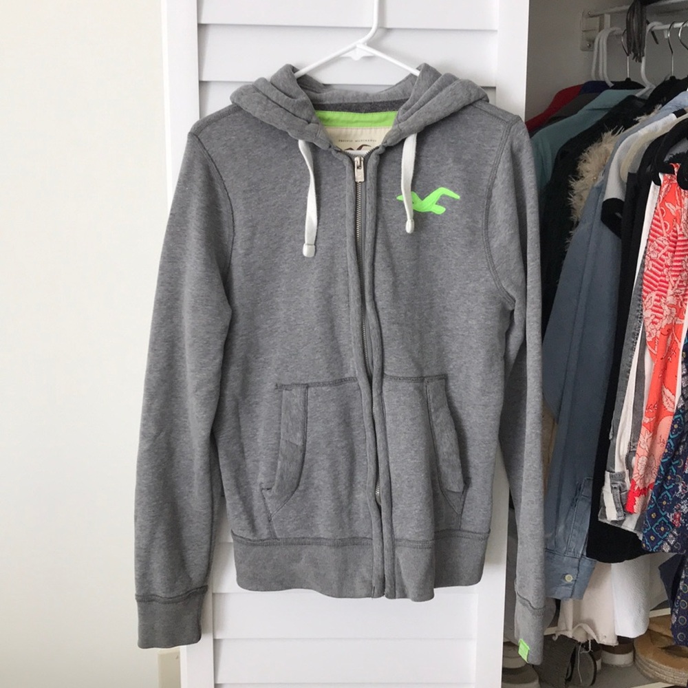 Grey zip up Hollister hoodie